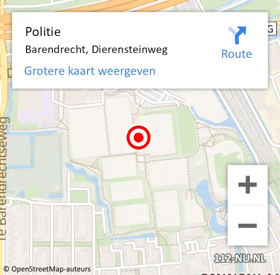 Locatie op kaart van de 112 melding: Politie Barendrecht, Dierensteinweg op 1 mei 2024 23:43