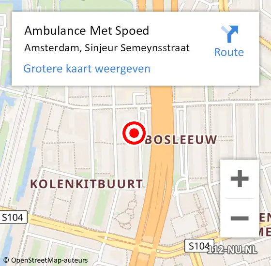 Locatie op kaart van de 112 melding: Ambulance Met Spoed Naar Amsterdam, Sinjeur Semeynsstraat op 1 mei 2024 23:54