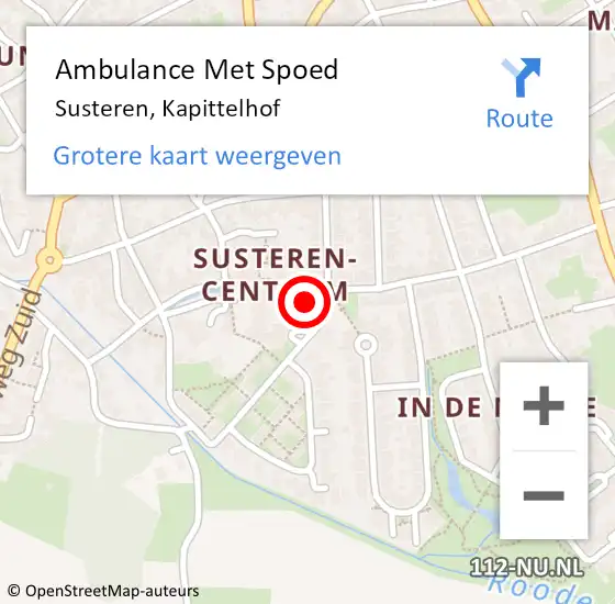 Locatie op kaart van de 112 melding: Ambulance Met Spoed Naar Susteren, Kapittelhof op 4 oktober 2014 12:05