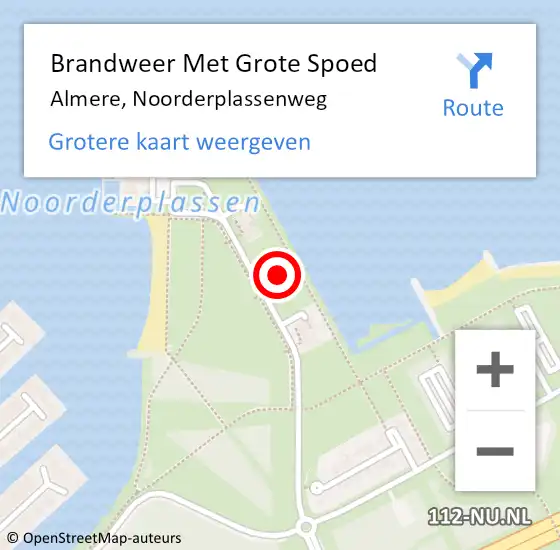 Locatie op kaart van de 112 melding: Brandweer Met Grote Spoed Naar Almere, Noorderplassenweg op 2 mei 2024 00:04