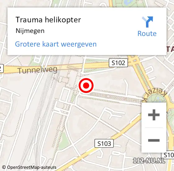 Locatie op kaart van de 112 melding: Trauma helikopter Nijmegen op 2 mei 2024 00:22