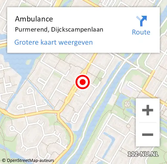 Locatie op kaart van de 112 melding: Ambulance Purmerend, Dijckscampenlaan op 2 mei 2024 00:32