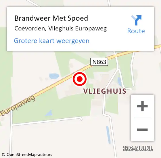 Locatie op kaart van de 112 melding: Brandweer Met Spoed Naar Coevorden, Vlieghuis Europaweg op 2 mei 2024 00:33