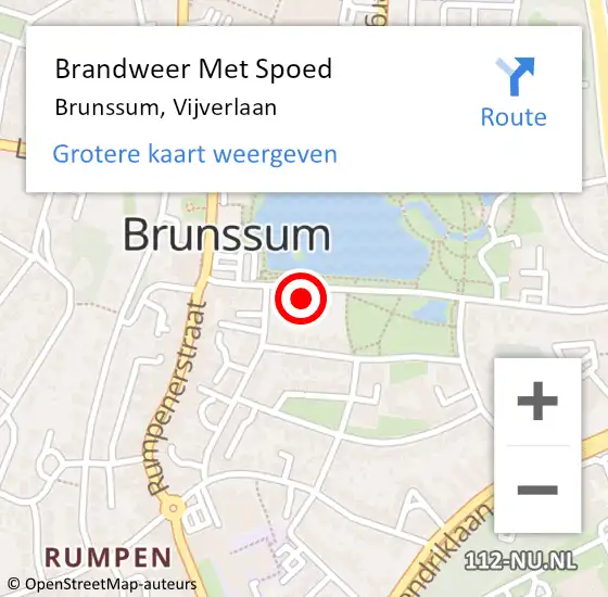 Locatie op kaart van de 112 melding: Brandweer Met Spoed Naar Brunssum, Vijverlaan op 2 mei 2024 00:48