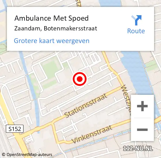 Locatie op kaart van de 112 melding: Ambulance Met Spoed Naar Zaandam, Botenmakersstraat op 2 mei 2024 01:01