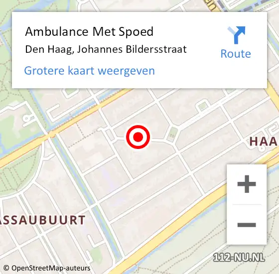 Locatie op kaart van de 112 melding: Ambulance Met Spoed Naar Den Haag, Johannes Bildersstraat op 2 mei 2024 01:09