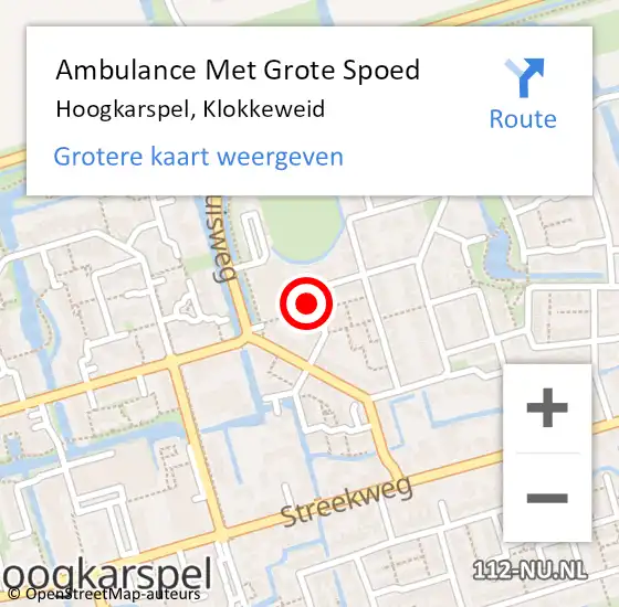 Locatie op kaart van de 112 melding: Ambulance Met Grote Spoed Naar Hoogkarspel, Klokkeweid op 2 mei 2024 02:16