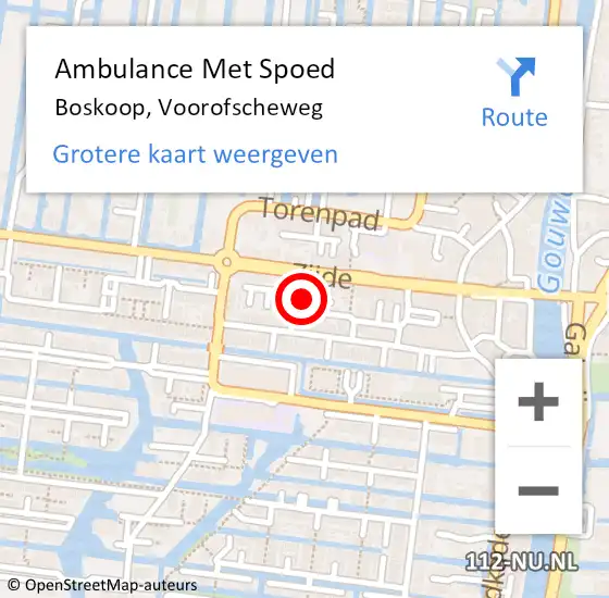 Locatie op kaart van de 112 melding: Ambulance Met Spoed Naar Boskoop, Voorofscheweg op 2 mei 2024 02:48