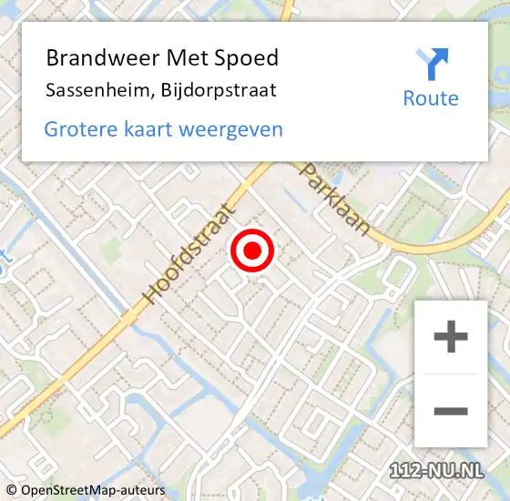 Locatie op kaart van de 112 melding: Brandweer Met Spoed Naar Sassenheim, Bijdorpstraat op 2 mei 2024 02:52