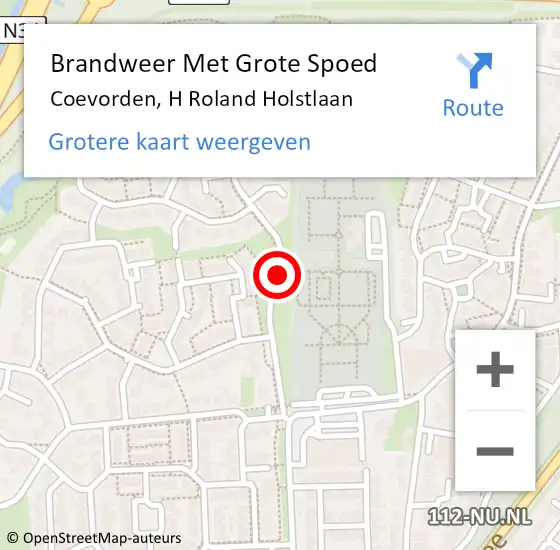 Locatie op kaart van de 112 melding: Brandweer Met Grote Spoed Naar Coevorden, H Roland Holstlaan op 4 oktober 2014 12:11