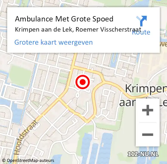 Locatie op kaart van de 112 melding: Ambulance Met Grote Spoed Naar Krimpen aan de Lek, Roemer Visscherstraat op 2 mei 2024 04:34