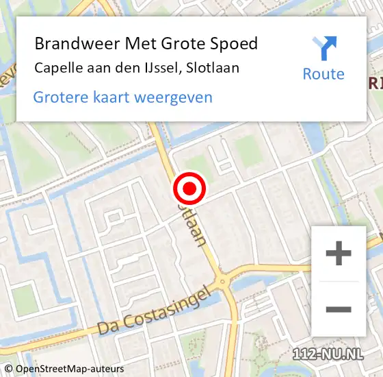 Locatie op kaart van de 112 melding: Brandweer Met Grote Spoed Naar Capelle aan den IJssel, Slotlaan op 2 mei 2024 05:08
