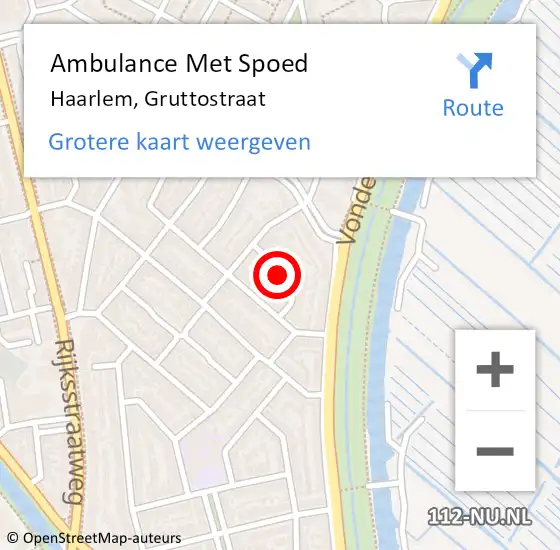 Locatie op kaart van de 112 melding: Ambulance Met Spoed Naar Haarlem, Gruttostraat op 2 mei 2024 05:09