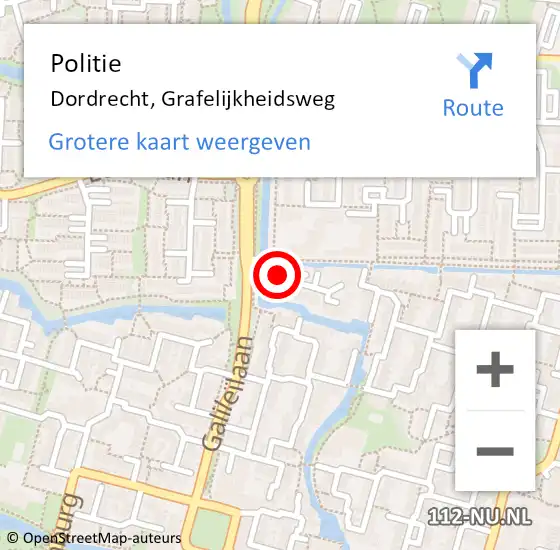 Locatie op kaart van de 112 melding: Politie Dordrecht, Grafelijkheidsweg op 2 mei 2024 06:21