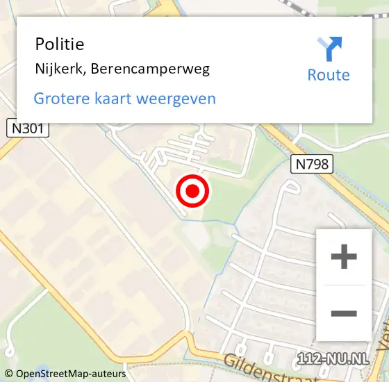 Locatie op kaart van de 112 melding: Politie Nijkerk, Berencamperweg op 2 mei 2024 06:54