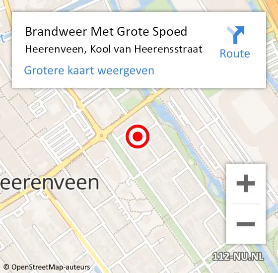 Locatie op kaart van de 112 melding: Brandweer Met Grote Spoed Naar Heerenveen, Kool van Heerensstraat op 2 mei 2024 06:58