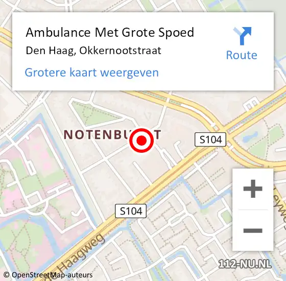 Locatie op kaart van de 112 melding: Ambulance Met Grote Spoed Naar Den Haag, Okkernootstraat op 2 mei 2024 07:10