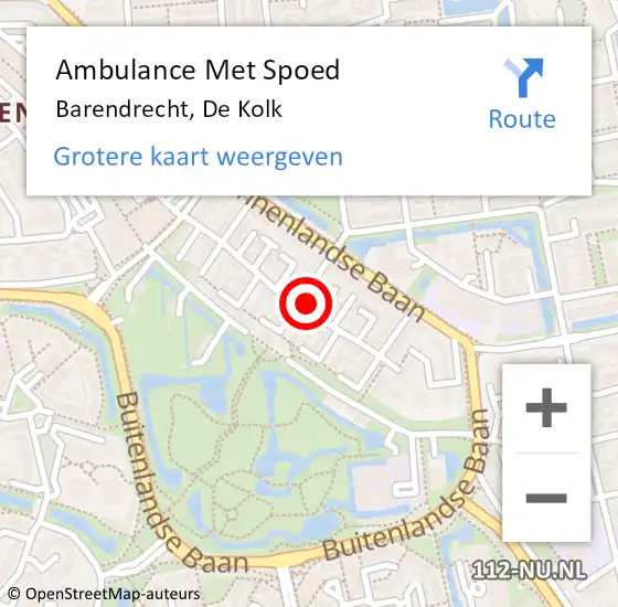 Locatie op kaart van de 112 melding: Ambulance Met Spoed Naar Barendrecht, De Kolk op 2 mei 2024 07:12