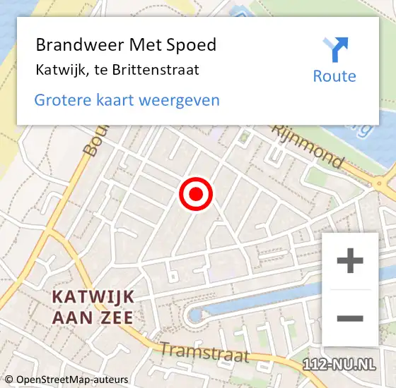 Locatie op kaart van de 112 melding: Brandweer Met Spoed Naar Katwijk, te Brittenstraat op 2 mei 2024 07:27