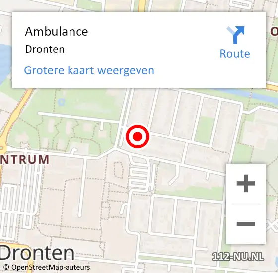 Locatie op kaart van de 112 melding: Ambulance Dronten op 2 mei 2024 07:29