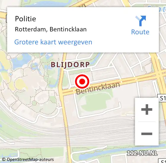 Locatie op kaart van de 112 melding: Politie Rotterdam, Bentincklaan op 2 mei 2024 07:39