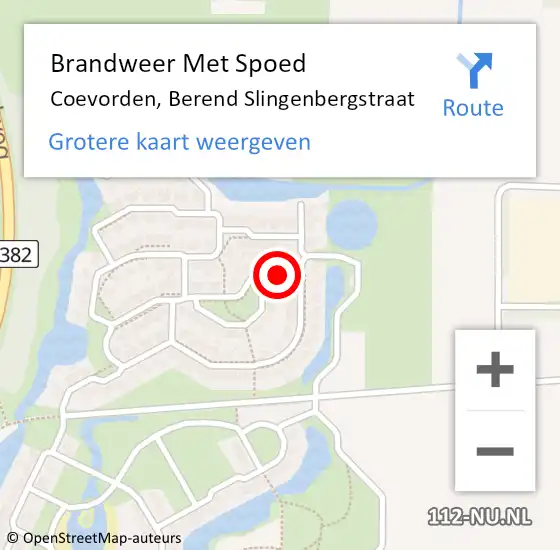 Locatie op kaart van de 112 melding: Brandweer Met Spoed Naar Coevorden, Berend Slingenbergstraat op 4 oktober 2014 12:22