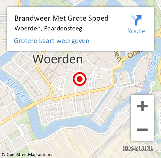 Locatie op kaart van de 112 melding: Brandweer Met Grote Spoed Naar Woerden, Paardensteeg op 2 mei 2024 08:01