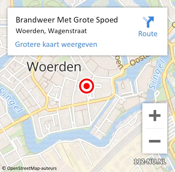 Locatie op kaart van de 112 melding: Brandweer Met Grote Spoed Naar Woerden, Wagenstraat op 2 mei 2024 08:02
