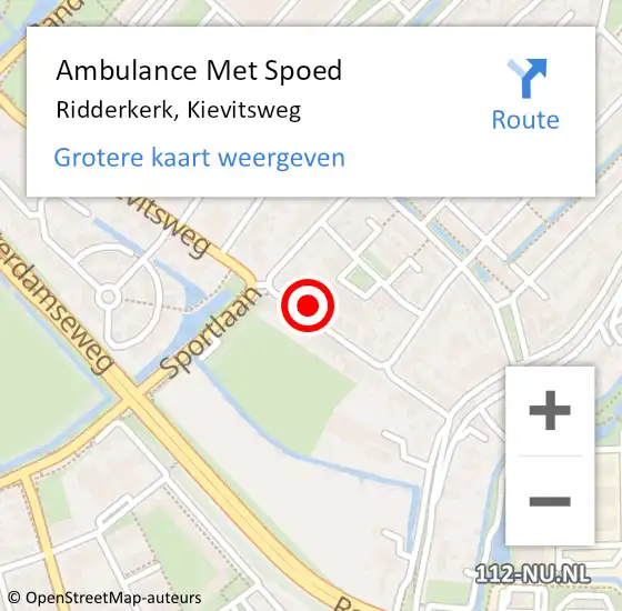 Locatie op kaart van de 112 melding: Ambulance Met Spoed Naar Ridderkerk, Kievitsweg op 2 mei 2024 08:26