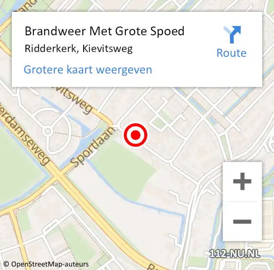 Locatie op kaart van de 112 melding: Brandweer Met Grote Spoed Naar Ridderkerk, Kievitsweg op 2 mei 2024 08:26