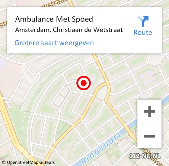 Locatie op kaart van de 112 melding: Ambulance Met Spoed Naar Amsterdam, Christiaan de Wetstraat op 2 mei 2024 09:18