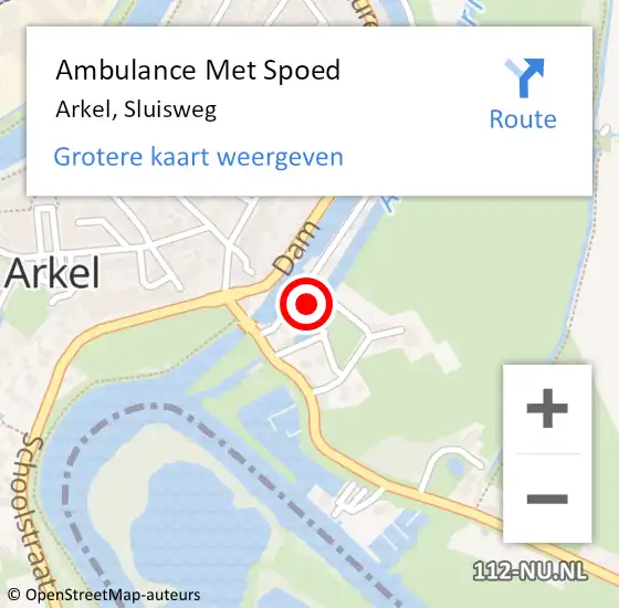 Locatie op kaart van de 112 melding: Ambulance Met Spoed Naar Arkel, Sluisweg op 2 mei 2024 09:35