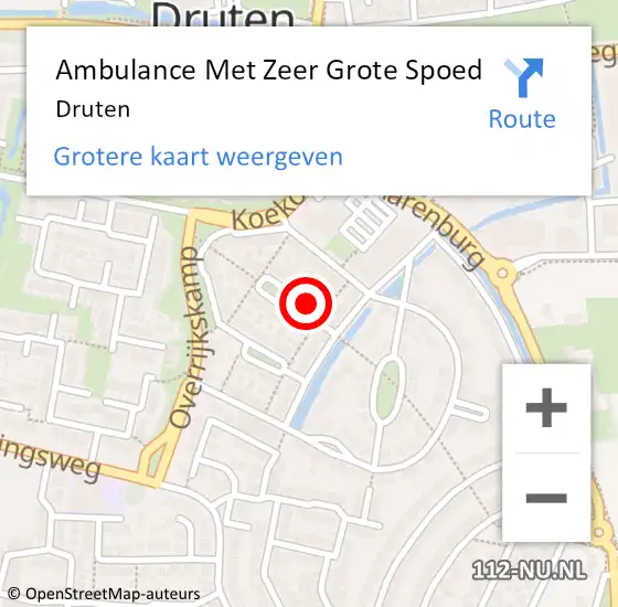 Locatie op kaart van de 112 melding: Ambulance Met Zeer Grote Spoed Naar Druten op 2 mei 2024 09:36
