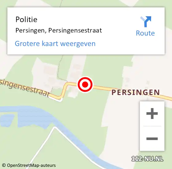 Locatie op kaart van de 112 melding: Politie Persingen, Persingensestraat op 2 mei 2024 09:48