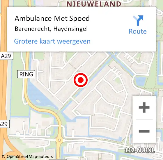 Locatie op kaart van de 112 melding: Ambulance Met Spoed Naar Barendrecht, Haydnsingel op 2 mei 2024 10:01