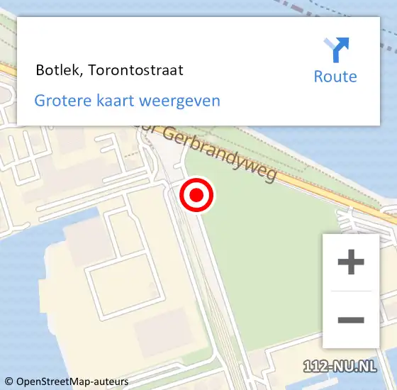 Locatie op kaart van de 112 melding:  Botlek, Torontostraat op 2 mei 2024 10:02