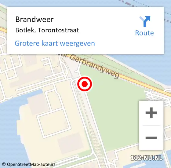 Locatie op kaart van de 112 melding: Brandweer Botlek, Torontostraat op 2 mei 2024 10:02