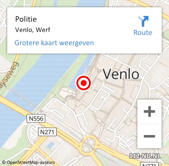 Locatie op kaart van de 112 melding: Politie Venlo, Werf op 2 mei 2024 10:23