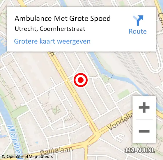 Locatie op kaart van de 112 melding: Ambulance Met Grote Spoed Naar Utrecht, Coornhertstraat op 4 oktober 2014 12:41