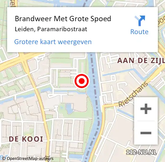Locatie op kaart van de 112 melding: Brandweer Met Grote Spoed Naar Leiden, Paramaribostraat op 2 mei 2024 10:32