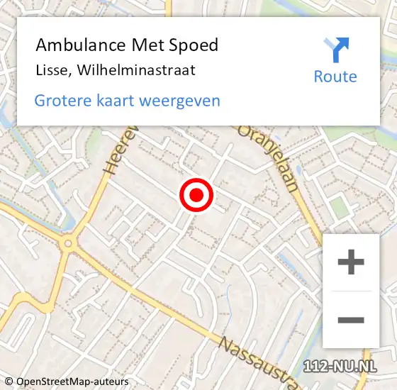 Locatie op kaart van de 112 melding: Ambulance Met Spoed Naar Lisse, Wilhelminastraat op 2 mei 2024 10:42