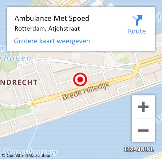 Locatie op kaart van de 112 melding: Ambulance Met Spoed Naar Rotterdam, Atjehstraat op 2 mei 2024 10:43