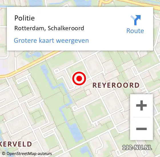 Locatie op kaart van de 112 melding: Politie Rotterdam, Schalkeroord op 2 mei 2024 11:18