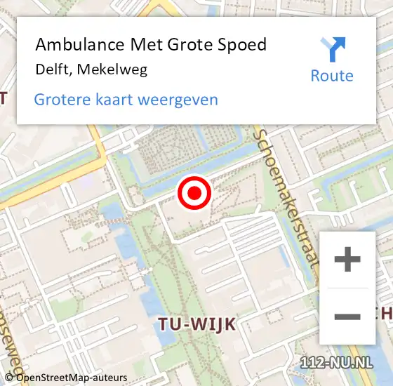 Locatie op kaart van de 112 melding: Ambulance Met Grote Spoed Naar Delft, Mekelweg op 2 mei 2024 11:30