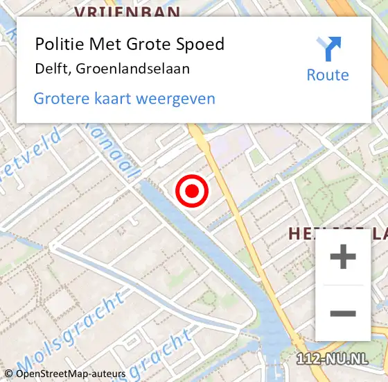 Locatie op kaart van de 112 melding: Politie Met Grote Spoed Naar Delft, Groenlandselaan op 2 mei 2024 11:34