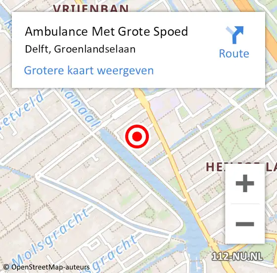 Locatie op kaart van de 112 melding: Ambulance Met Grote Spoed Naar Delft, Groenlandselaan op 2 mei 2024 11:35