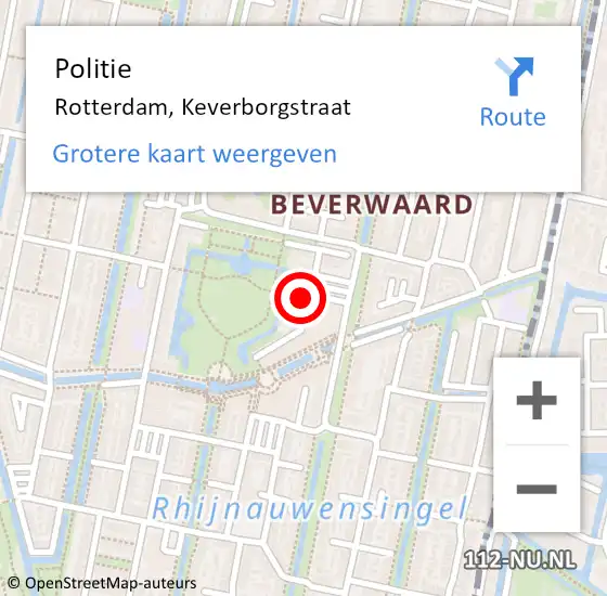 Locatie op kaart van de 112 melding: Politie Rotterdam, Keverborgstraat op 2 mei 2024 11:50