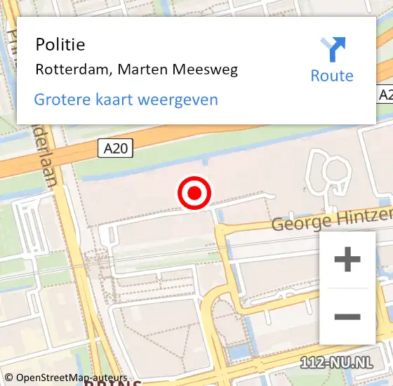 Locatie op kaart van de 112 melding: Politie Rotterdam, Marten Meesweg op 2 mei 2024 11:51