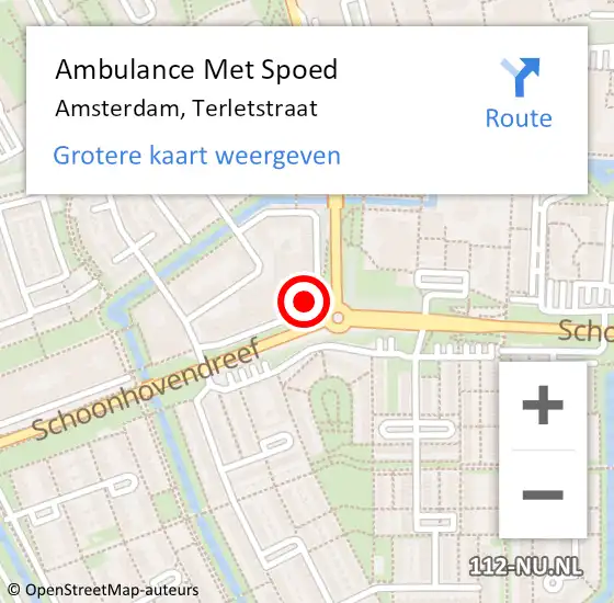 Locatie op kaart van de 112 melding: Ambulance Met Spoed Naar Amsterdam, Terletstraat op 2 mei 2024 11:54
