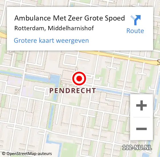 Locatie op kaart van de 112 melding: Ambulance Met Zeer Grote Spoed Naar Rotterdam, Middelharnishof op 2 mei 2024 11:54